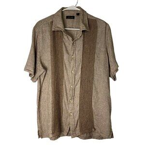 Tasso Elba Linen Cotten Blend Brown Tan Button Down Bowling Shirt  Breathable
